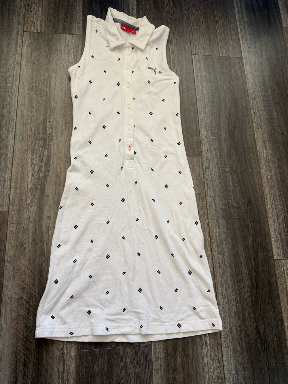 Puma White Sleeveless Polo Maxi Dress with Mini Black Print
